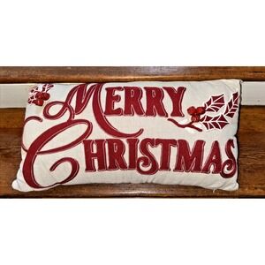 Christmas Pillow Merry Christmas‎ with holly embroidered zipper